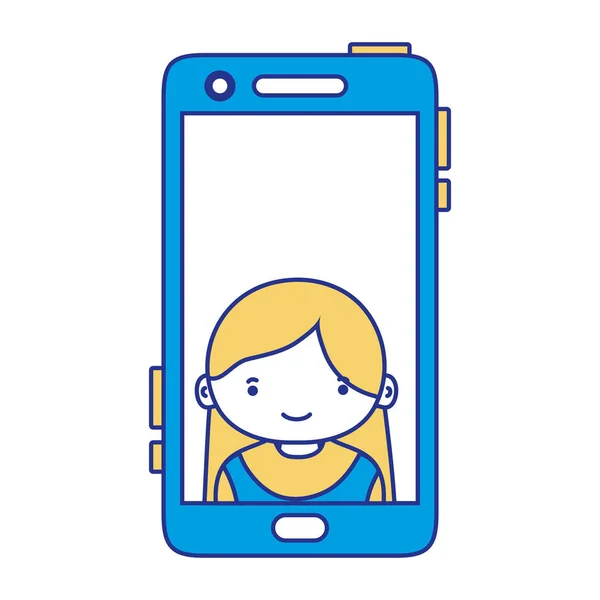 Technologie Smartphone Polychrome Avec Illustration Vectorielle Communication Fille Personne — Image vectorielle