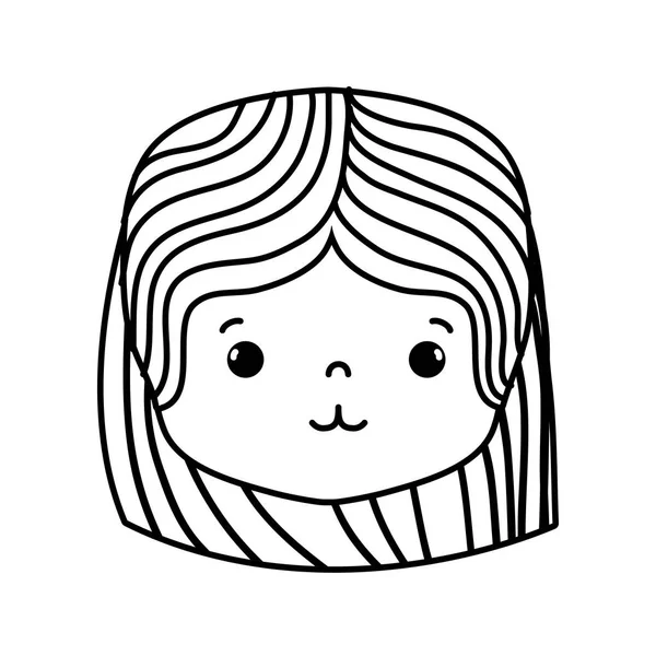 Línea Chica Cabeza Con Peinado Tierna Cara Vector Ilustración — Vector de stock