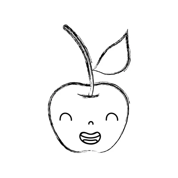 Figure Mignon Pomme Kawaii Sourire Fruit Vecteur Illustration — Image vectorielle