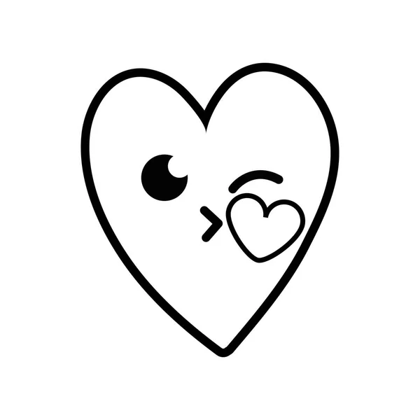 Line Cute Heart Kiss Kawaii Cartoon Vector Illustration — Stock Vector