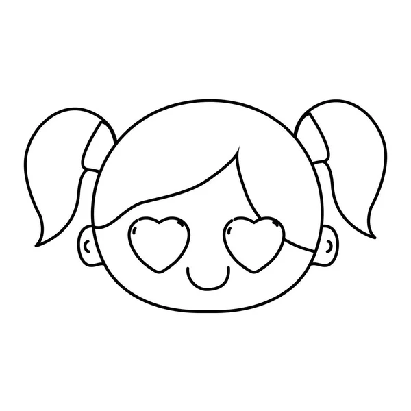 ツインテール髪ベクトル図と恋少女の頭線 — ストックベクタ