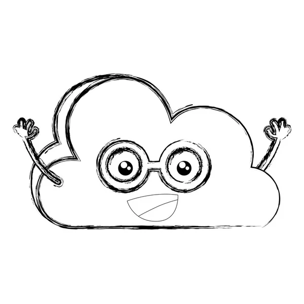 Grunge Cheerful Natural Cloud Weather Kawaii Vector Illustration — Stock Vector