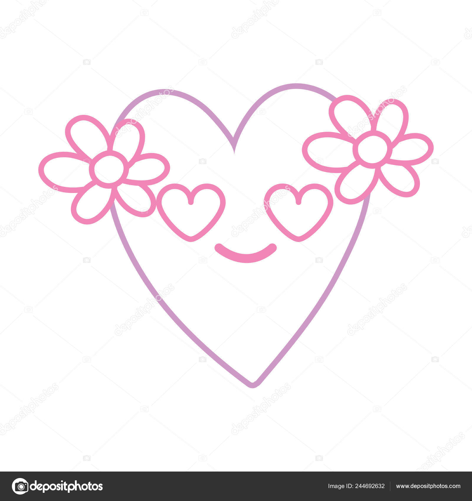 Color Line Heart Flowers Love Kawaii Cartoon Vector Illustration Vector Image By C Stockgiu Vector Stock