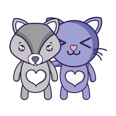 Fox ve kedi sevimli hayvan arkadaşlar illüstrasyon vektör