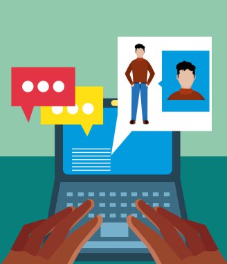 Dizüstü sohbet karikatür vektör çizim grafik tasarım için kullanma