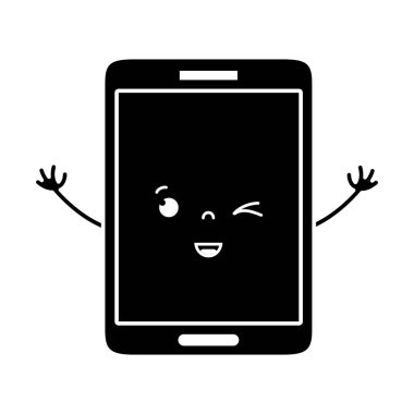 kontur kawaii smartphone şirin komik surat vektör çizim