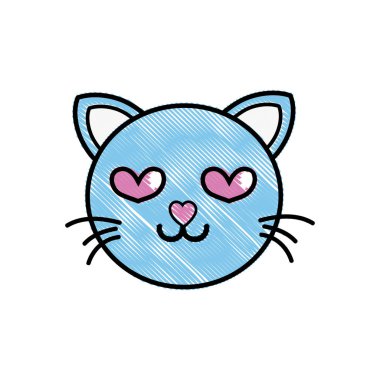 aşık kedi baş sevimli hayvan vektör çizim rendelenmiş