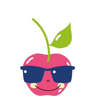 renkli mutlu elma meyve güneş gözlüğü kawaii vektör çizim ile
