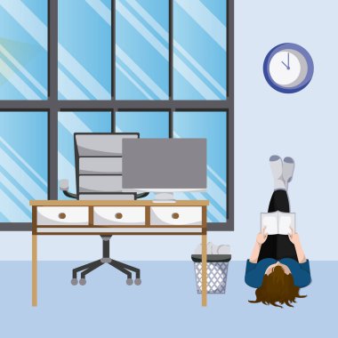 Kadın eve vektör çizim grafik tasarımdan bir kitap okuma