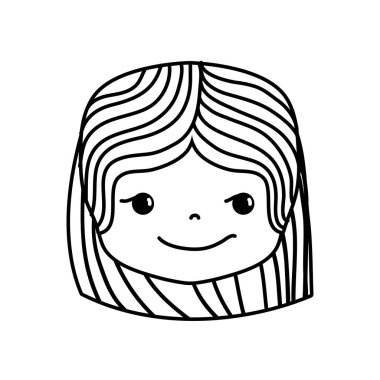 kız baş saç modeli ve kötü niyetli yüz vektör çizim ile satır