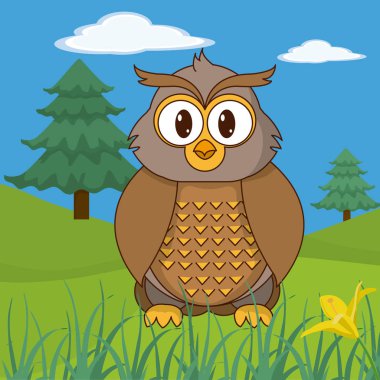 Yatay çizgi filmlerdeki baykuş sevimli hayvan illüstrasyon grafik tasarım vektör