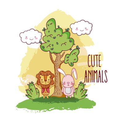 Aslan ve bunny orman vektör çizim grafik tasarım