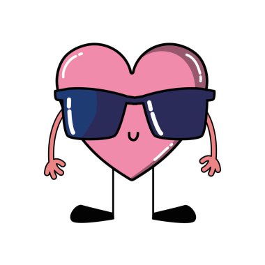 kalp kawaii simge vektör çizim seviyorum gözlüklü