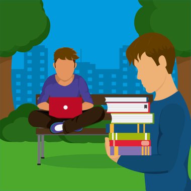 Genç Erkek Parkı'nda eğitim illüstrasyon grafik tasarım vektör