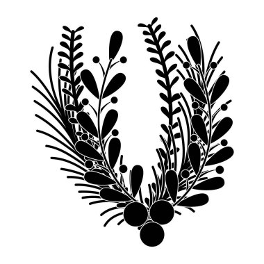kontur rustik dalları yaprakları doğal çiçek vektör çizim ile