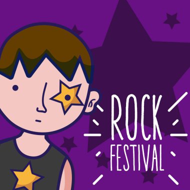 Rock Festivali adam karikatür kavramı üzerinde renkli arka plan vektör çizim grafik tasarım
