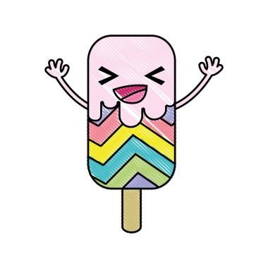 rendelenmiş mutluluk ve tatlı buz lolly ve gökkuşağı kawaii vektör çizim