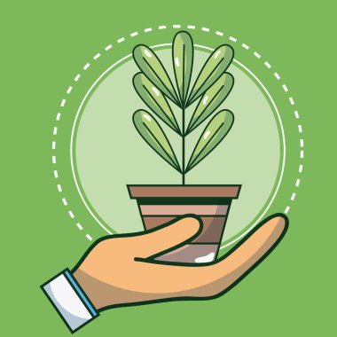 El ve bitki pot Eko ortamını illüstrasyon grafik tasarım vektör