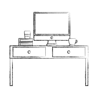 bilgisayar ekranı ve kitap vektör çizim ile şekil ahşap masa