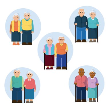 Grup yaşlı karikatürler vektör çizim grafik tasarım