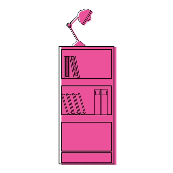Color Education Bookcase Books Desk Lamp Vector Illustration — Stock Vector