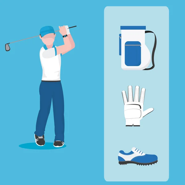 Joueur Golf Avec Accessoires Concept Dessins Animés Illustration Vectorielle Graphisme — Image vectorielle