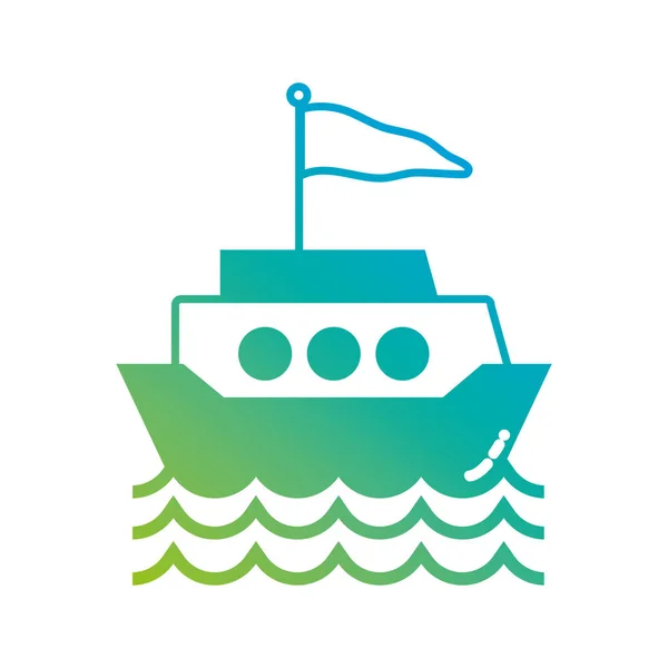 Silhouette Schiffstransport Mit Flaggendesign Und Wellenvektorillustration — Stockvektor
