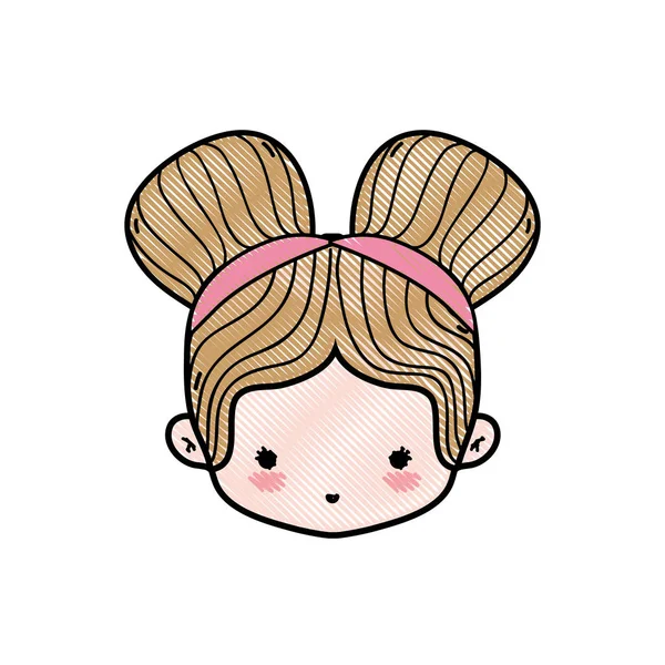 Kepala Gadis Parut Dengan Dua Roti Desain Rambut Vektor Ilustrasi - Stok Vektor