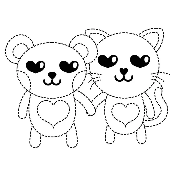 Διάστικτο Σχήμα Ερωτευμένος Αρκούδα Και Γάτα Ζευγάρι Ζώων Διανυσματικά Εικονογράφηση — Διανυσματικό Αρχείο
