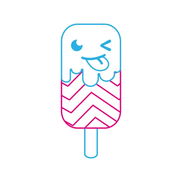 Color Line Funny Sweet Ice Lolly Rainbow Kawaii Vector Illustration — Stock Vector