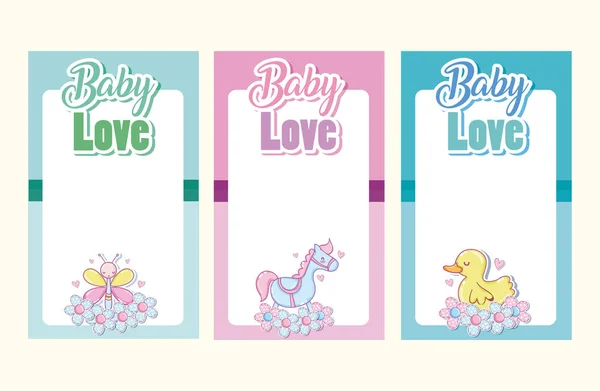 赤ちゃん愛カード予測に基づく設定空白のフレームとかわいい漫画のベクトル イラスト グラフィック デザイン — ストックベクタ