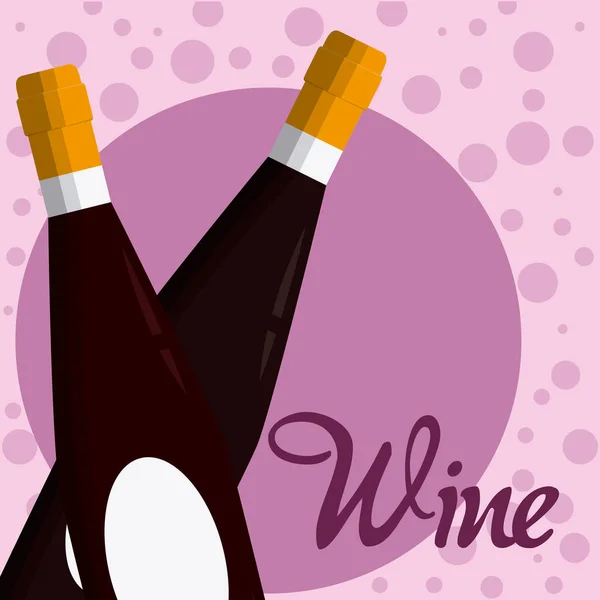 Wine Bottles Crossed Purple Bubbles Vector Illustration Graphic Design — Stock Vector