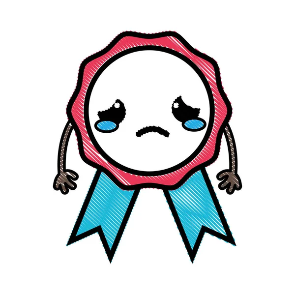 Rallado Triste Tierno Premio Medalla Kawaii Vector Ilustración — Vector de stock