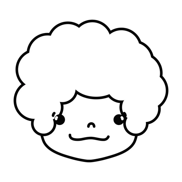 Cabeza Niño Línea Con Pelo Rizado Cara Feliz Vector Ilustración — Vector de stock