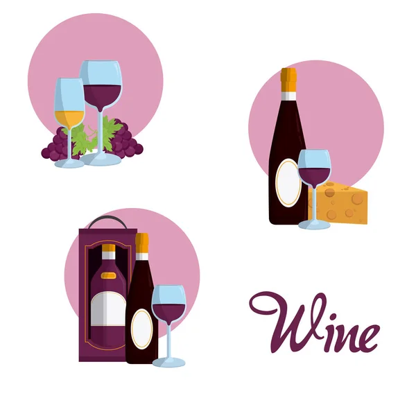 葡萄酒圆形图标收集向量例证图设计 — 图库矢量图片