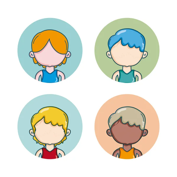 Set Teen Boys Faceless Avatar Icons Vector Illustration Graphic Design — Stock Vector