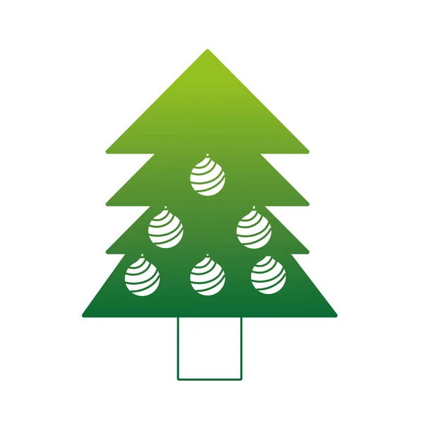 Color Line Pine Tree Christmas Balls Decoration Vector Illustration — Stock Vector