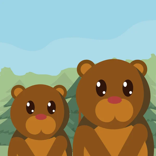 Αρκούδες Οικογένειας Στο Δάσος Χαριτωμένα Κινούμενα Σχέδια Εικονογράφηση Διάνυσμα Γραφικού — Διανυσματικό Αρχείο