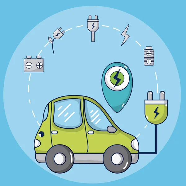 Ηλεκτρικό Αυτοκίνητο Πράσινη Ενέργεια Στρογγυλή Σύμβολα Εικονογράφηση Διάνυσμα Γραφικού Σχεδιασμού — Διανυσματικό Αρχείο