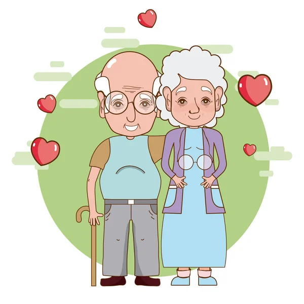 Lindos Abuelos Pareja Romántica Vector Dibujos Animados Ilustración Diseño Gráfico — Vector de stock