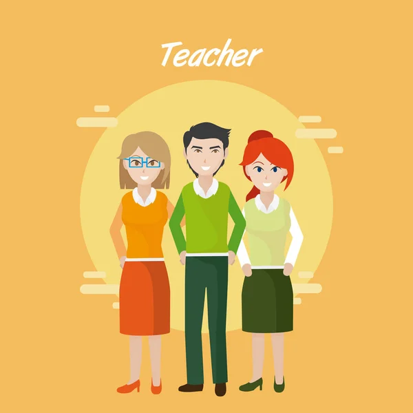 Young Teachers Teamwork Cartoons Concept Vector Illustration Graphic Design — Stock Vector