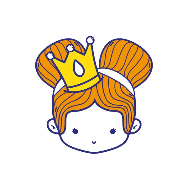 Bunte Mädchenkopf Mit Krone Und Zwei Brötchen Haarvektor Illustration — Stockvektor