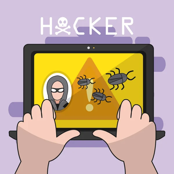 Hacker Používající Notebook Vektorové Ilustrace Grafický Design — Stockový vektor