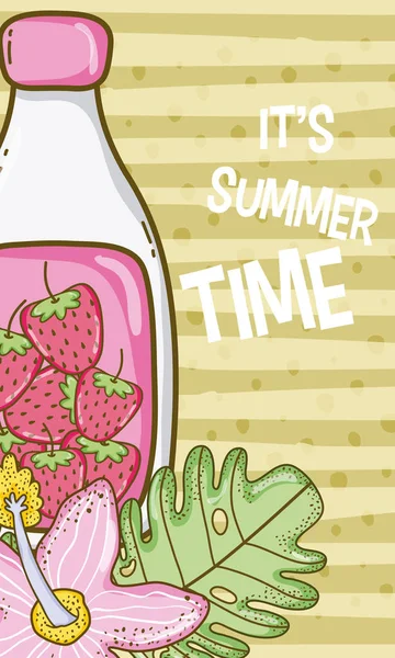 Cartão Suco Tempo Verão Com Desenhos Animados Bonitos Ilustração Vetorial —  Vetores de Stock