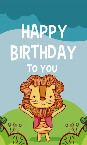 Herzlichen Glückwunsch Zum Geburtstag Sie Löwe Cartoon Vektor Illustration Grafik — Stockvektor