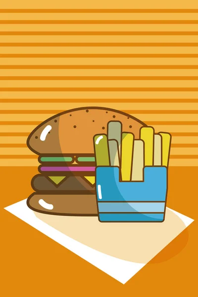 Délicieux Fast Food Sur Nappe Illustration Vectorielle Graphisme — Image vectorielle