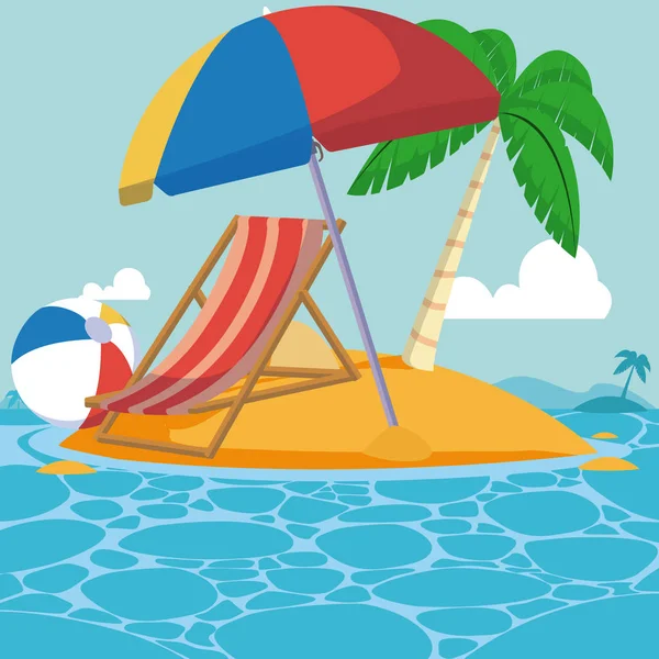 Île Avec Parasol Boule Dessin Animé Vectoriel Illustration Graphisme — Image vectorielle