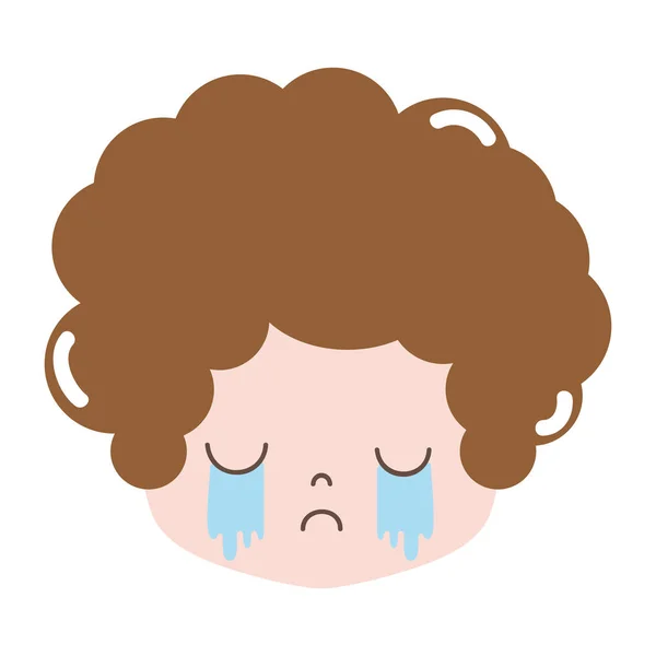 Full Color Boy Head Curly Hair Crying Face Vector Illustration — Stock Vector