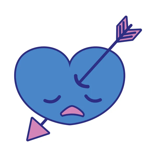 Couleur Coeur Triste Avec Flèche Kawaii Caractère Vectoriel Illustration — Image vectorielle