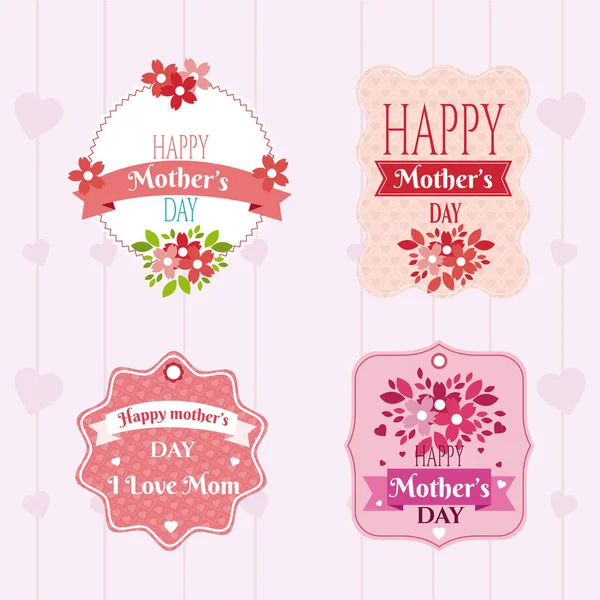 Glücklich Mütter Tag Embleme Symbol Vektor Illustration Grafik Design — Stockvektor